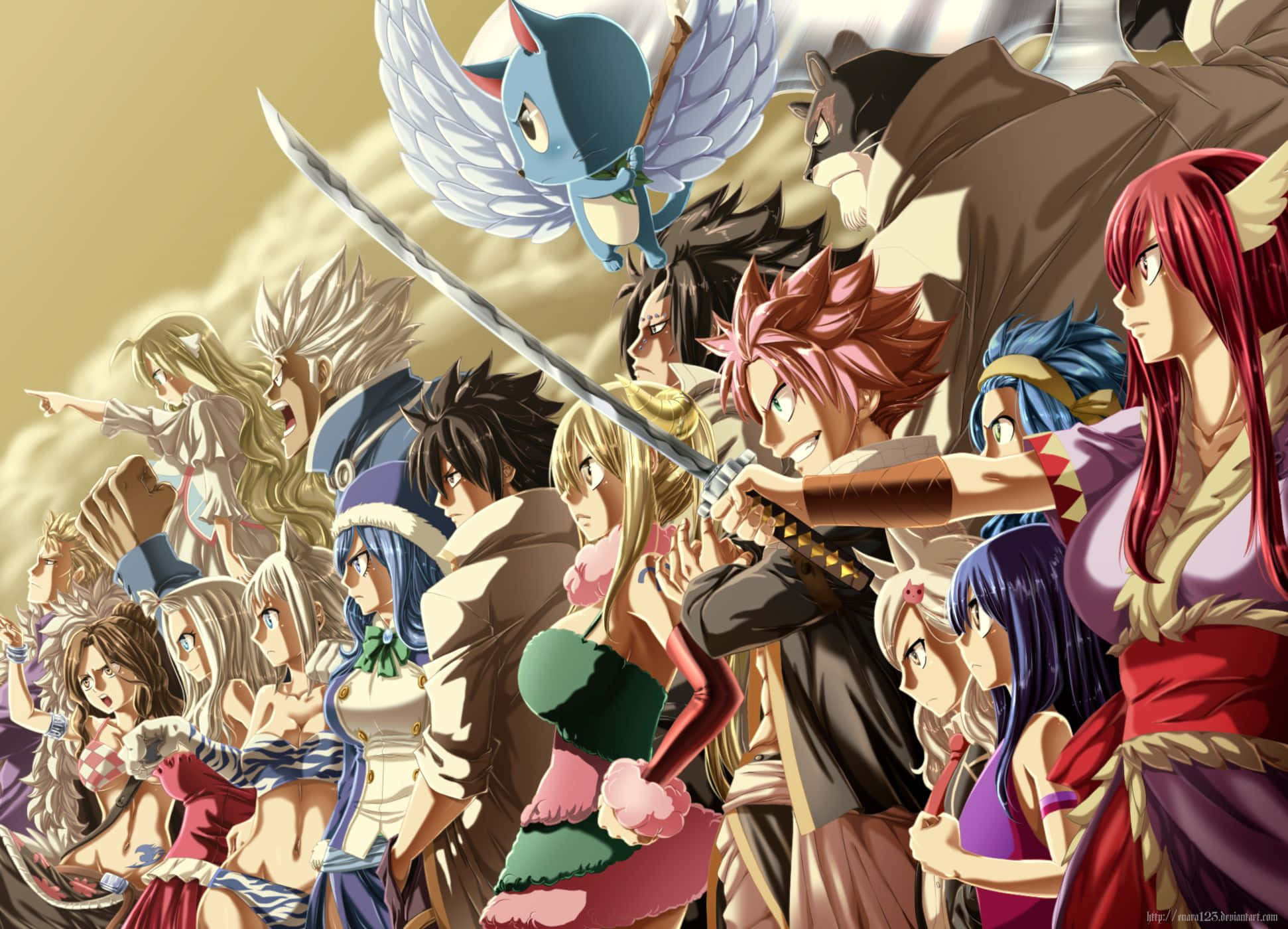 Fairy Tail Characters, anime group, swords, Full HD Desktop Wallpaper