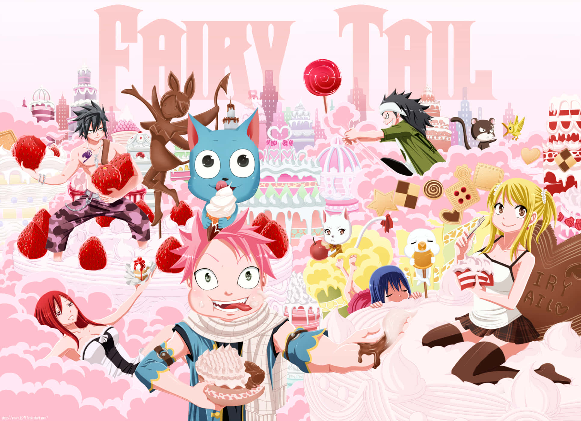 Fairy Tail, Fairy Tail characters, pastel pink candyland, Full HD Desktop Wallpaper