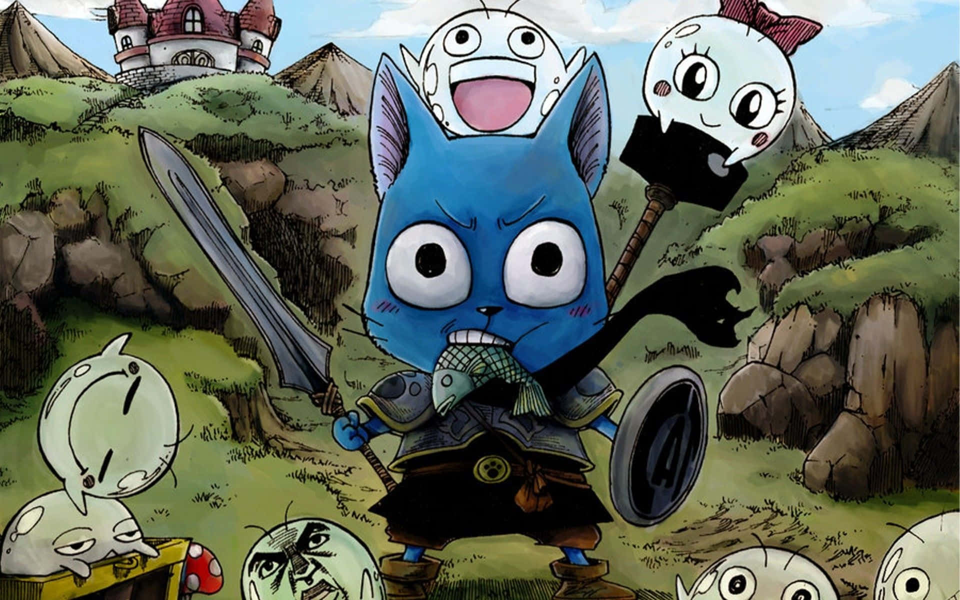 Fairy Tail, Happy, blue cat, Full HD Desktop Wallpaper
