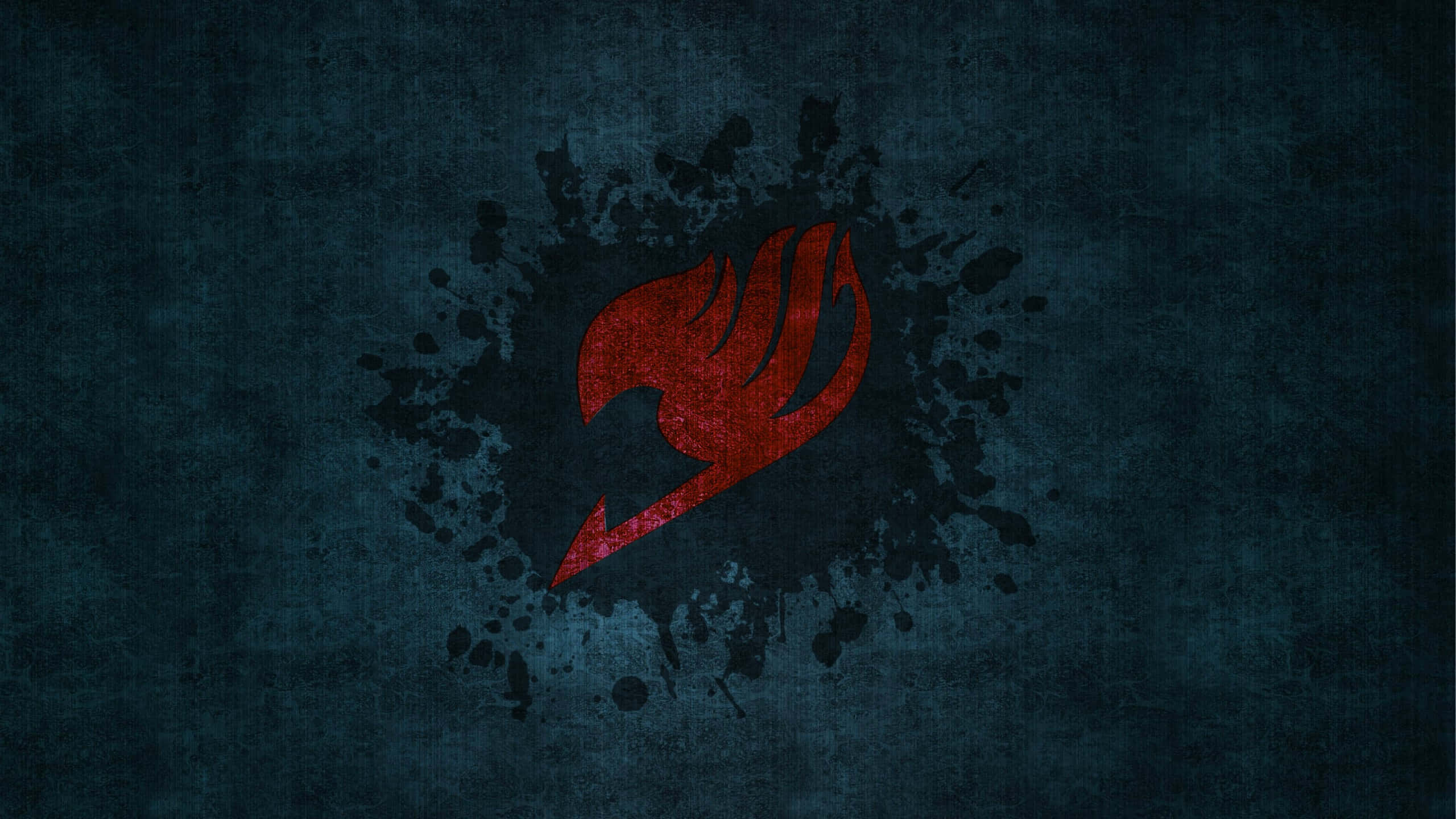 Fairy Tail Logo, red flame, dark blue grungy background, 2K Desktop Wallpaper