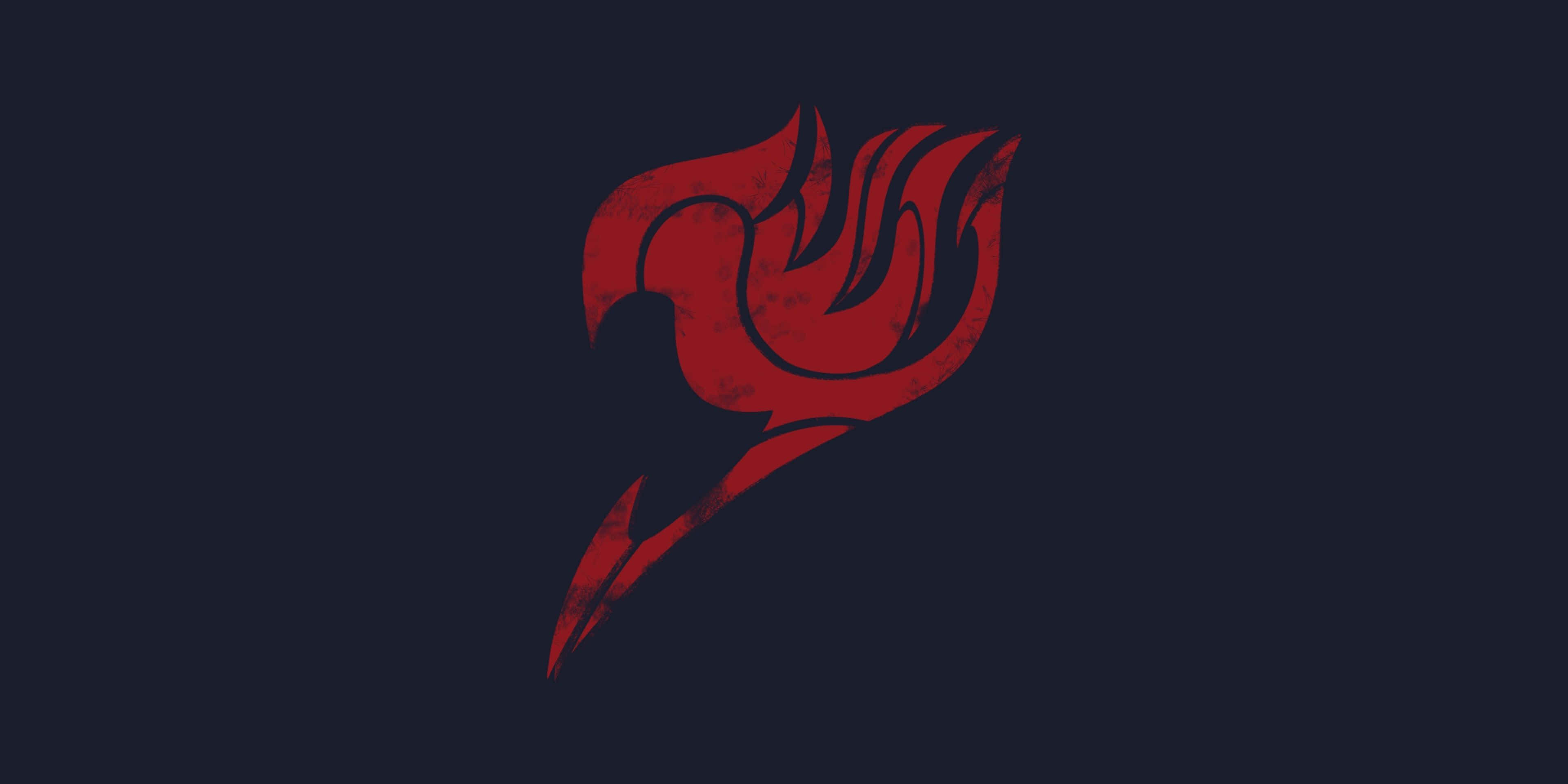 Fairy Tail Logo, red stylized flame, distressed texture, 4K Desktop Wallpaper