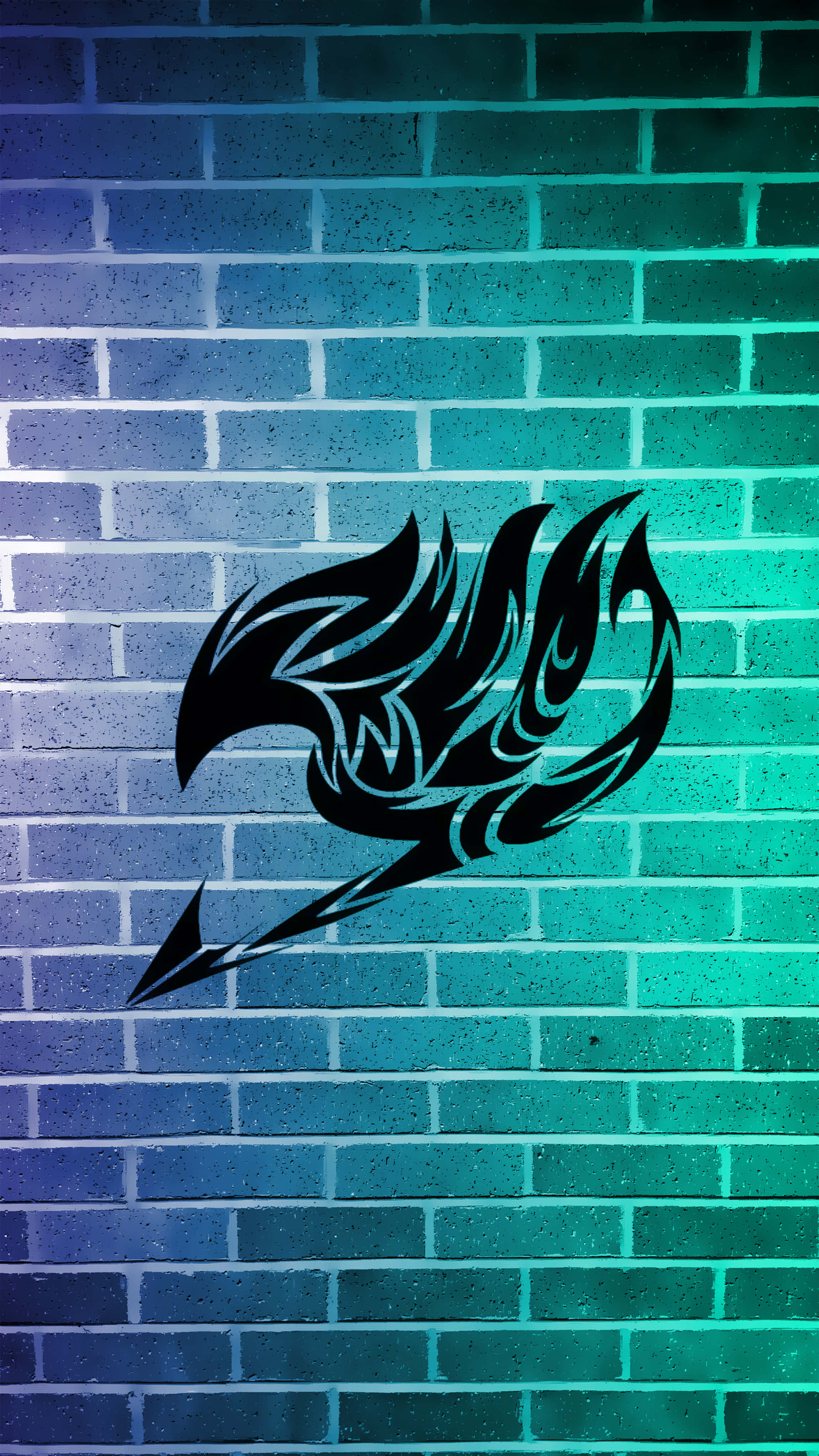 Fairy Tail Logo, black stylized flame logo, lightning bolt glows, 4K Phone Wallpaper