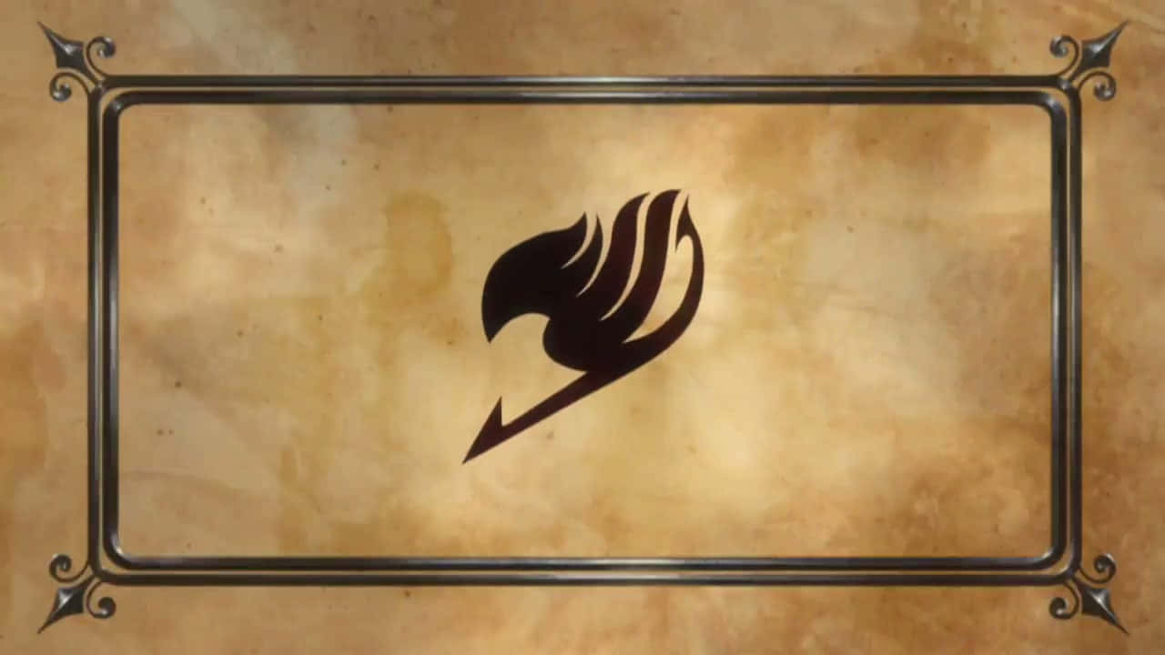 Fairy Tail Logo, black stylized flame logo, ornate metal frame, HD Desktop Wallpaper