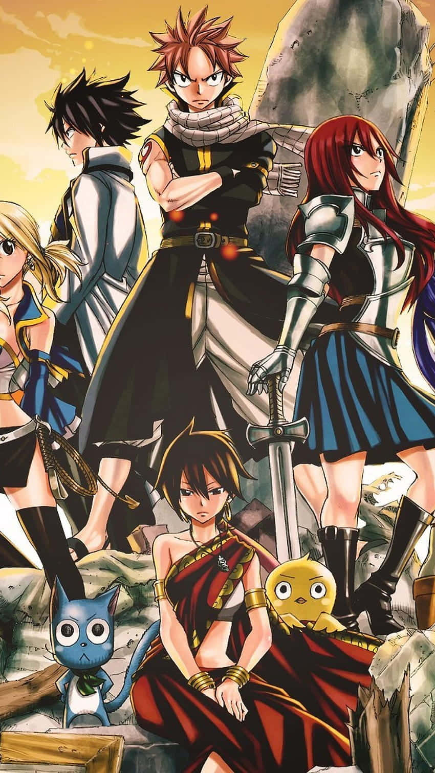 Fairy Tail, team portrait, blue cat, HD Phone Wallpaper
