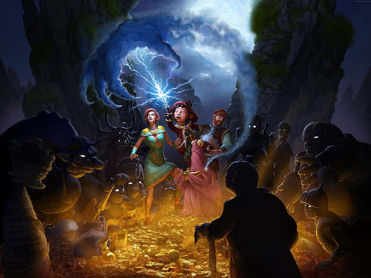 Fairy Tale, cave, gold coins, SD Desktop Wallpaper