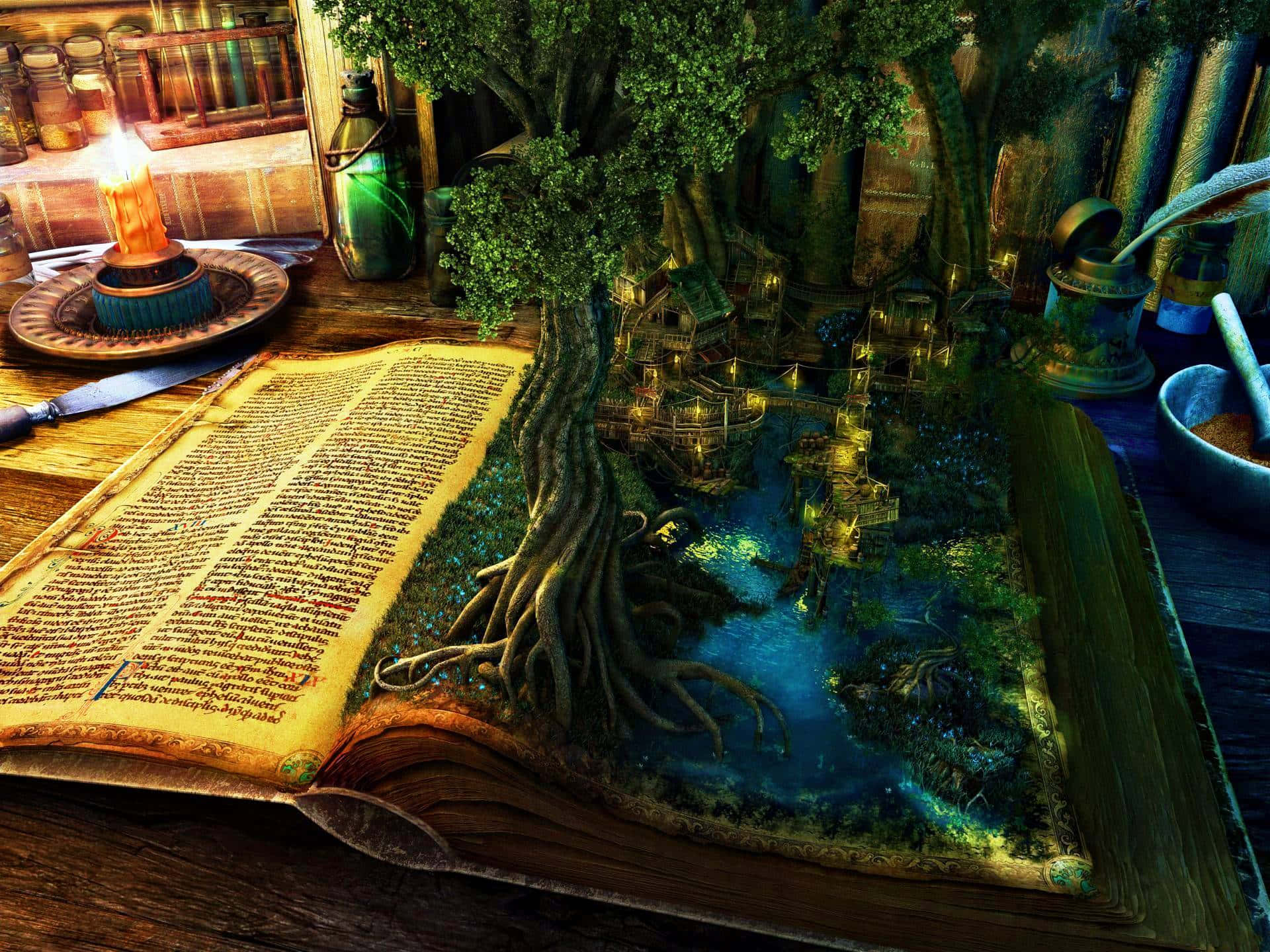 Fairy Tale, ancient book, glowing fantasy world, Full HD Desktop Wallpaper