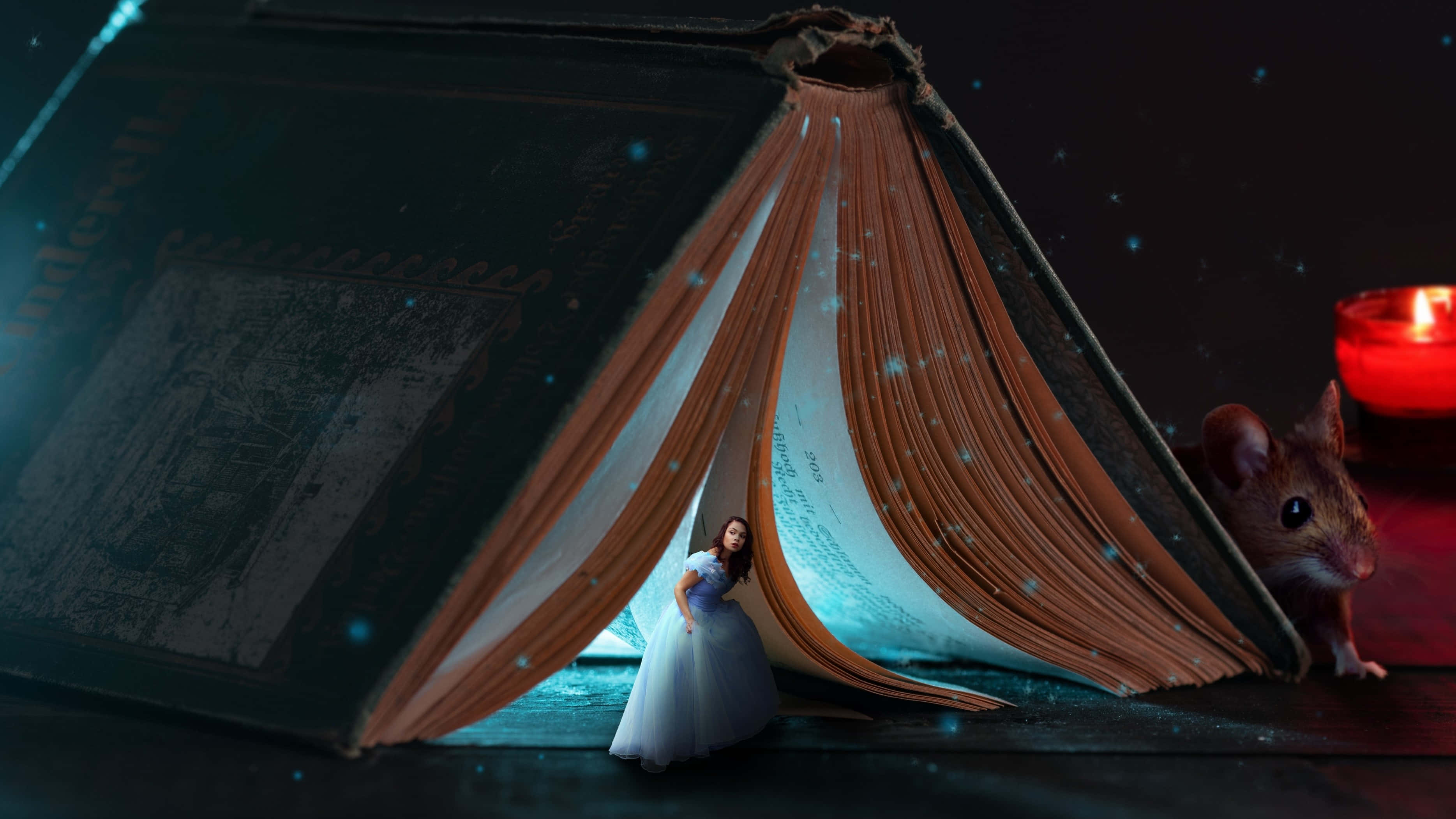 fairy tale, white gown, open book, 2K Desktop Wallpaper