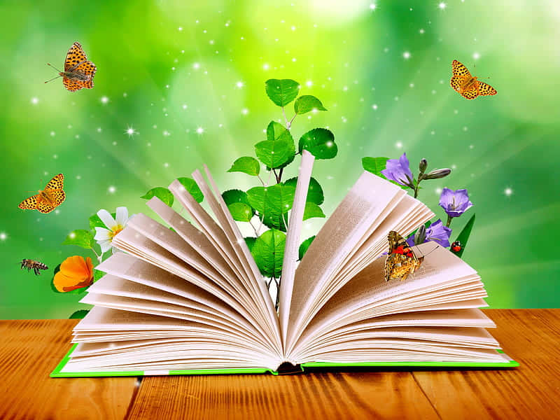Fairy Tale, open book, wooden table, SD Desktop Wallpaper