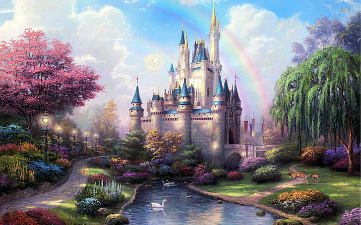 Fairy Tale, blue spires, rainbow, SD Desktop Wallpaper