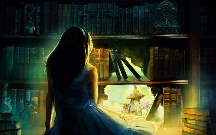 Fairy Tale, blue dress, glowing fantasy world, SD Desktop Wallpaper