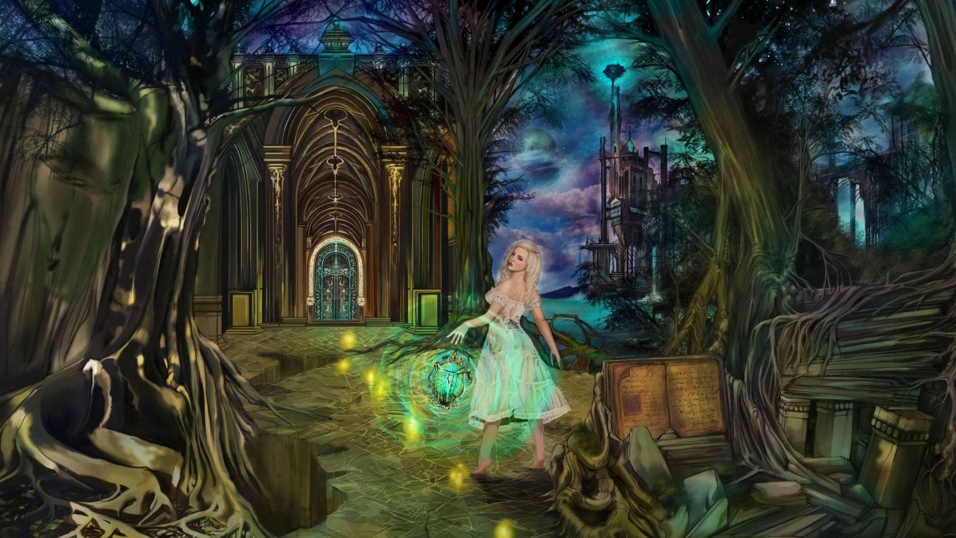 Roaming Fairy Aesthetic, glowing girl, light dress, Full HD Desktop Wallpaper