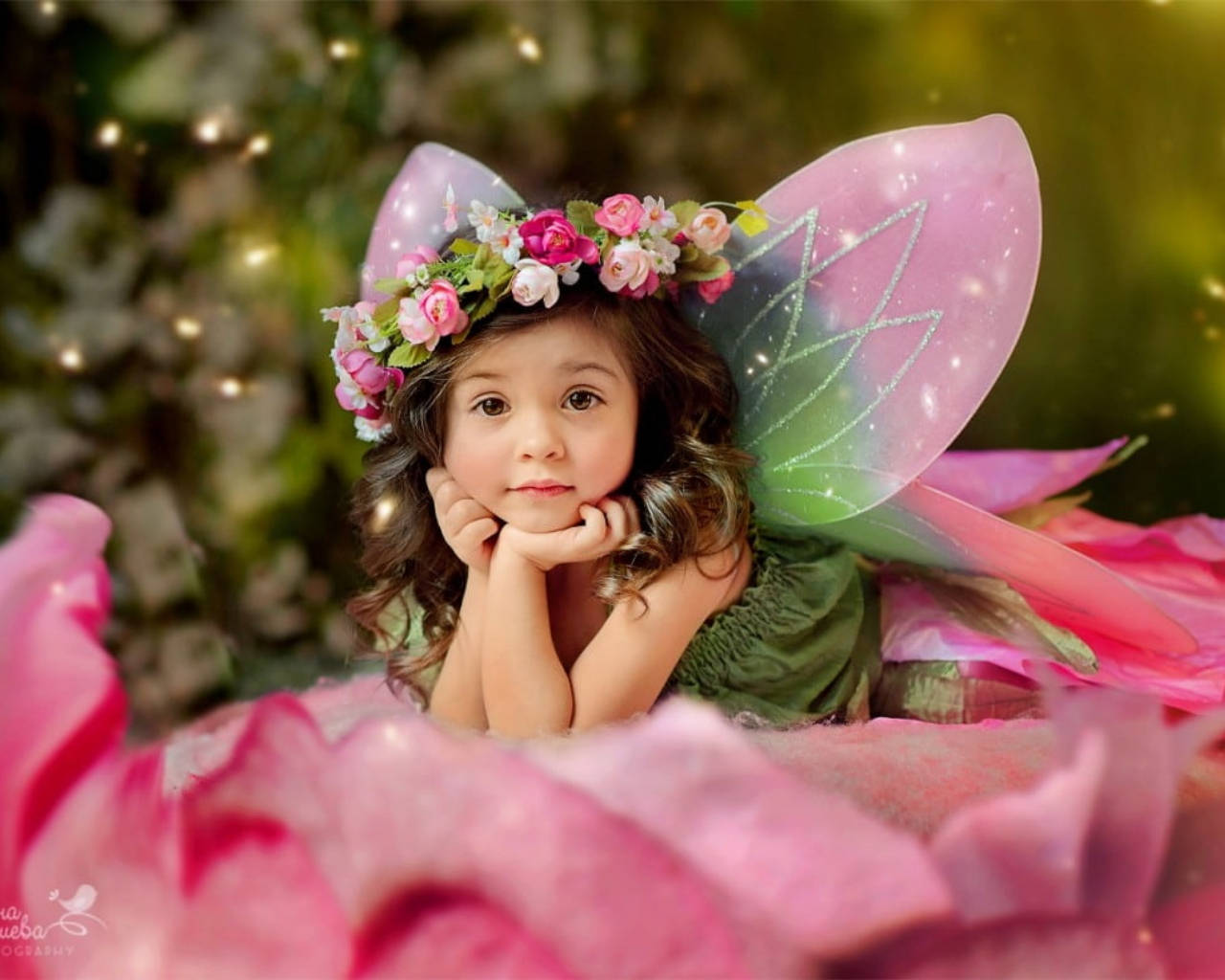 girl, pink fairy costume, pink wings, HD Desktop Wallpaper