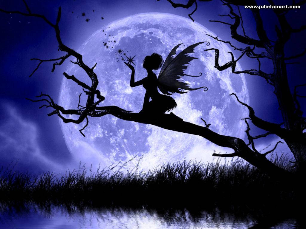 Moon Fairy, silhouette, wings, SD Desktop Wallpaper