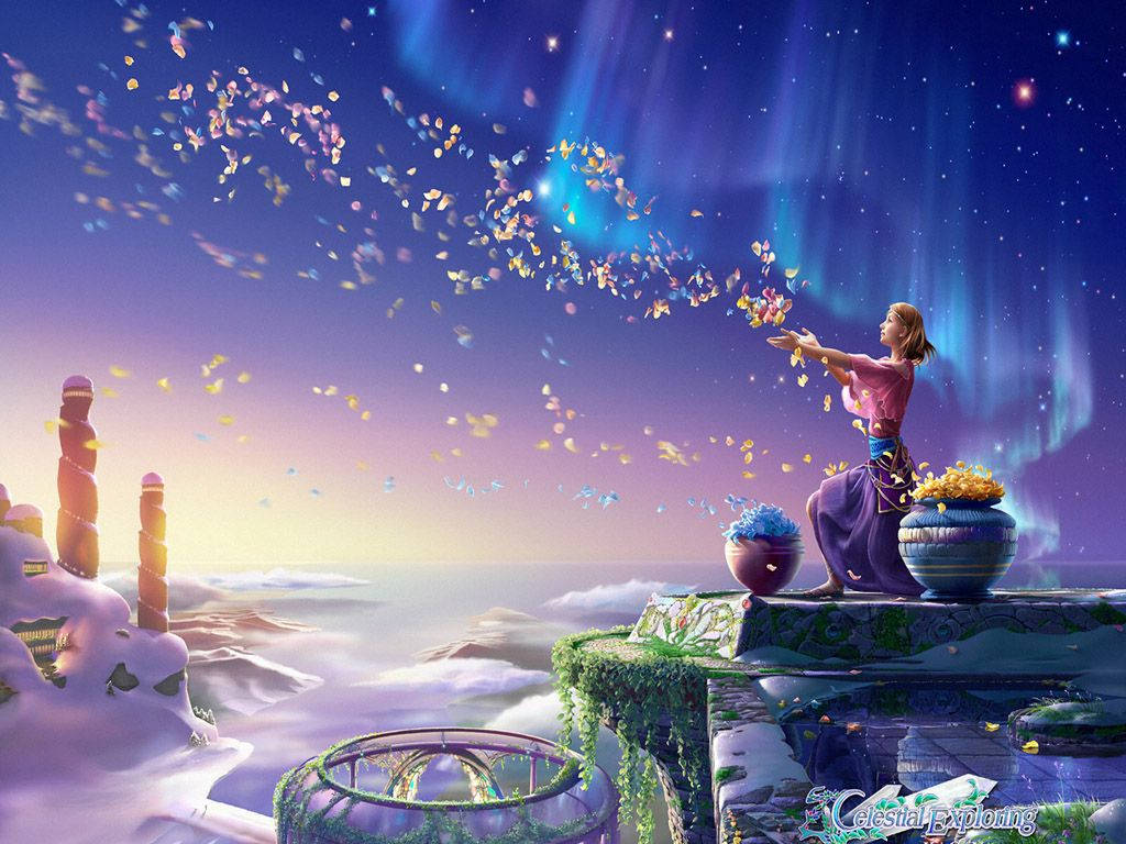 magical fairy tales, pink robes, glowing petals, SD Desktop Wallpaper