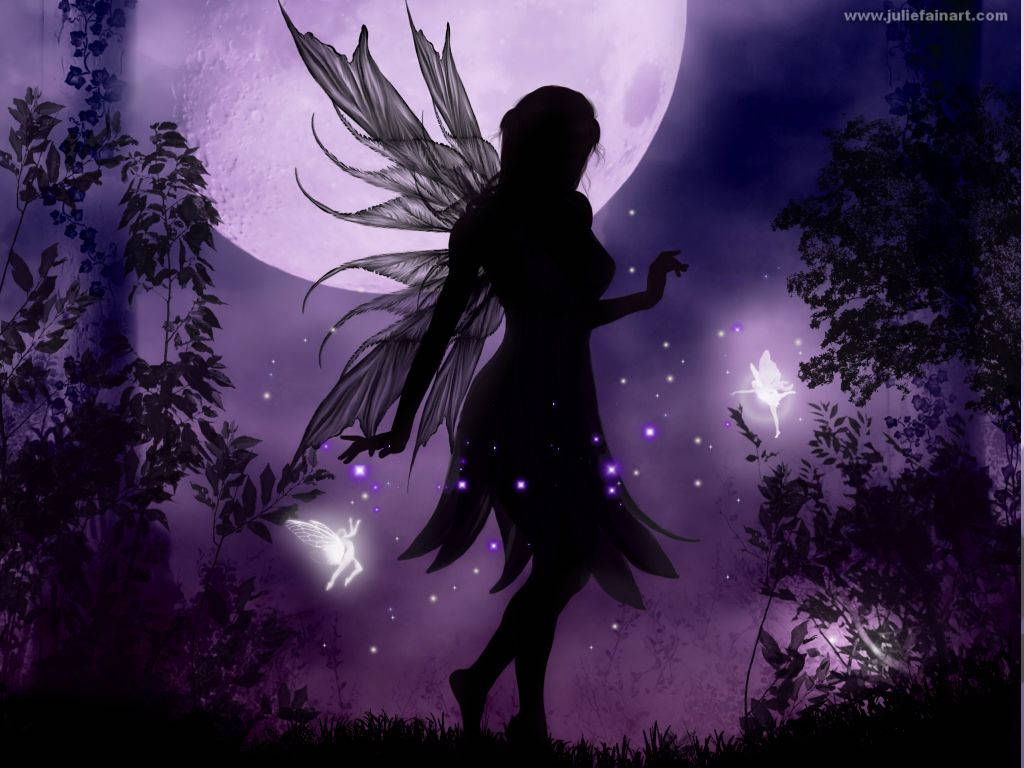 Dark Fairy, moonlit forest, glowing fairies, SD Desktop Wallpaper