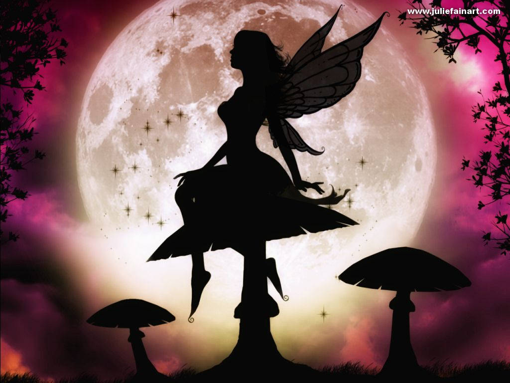 Moon Fairy, mushroom, giant moon, SD Desktop Wallpaper