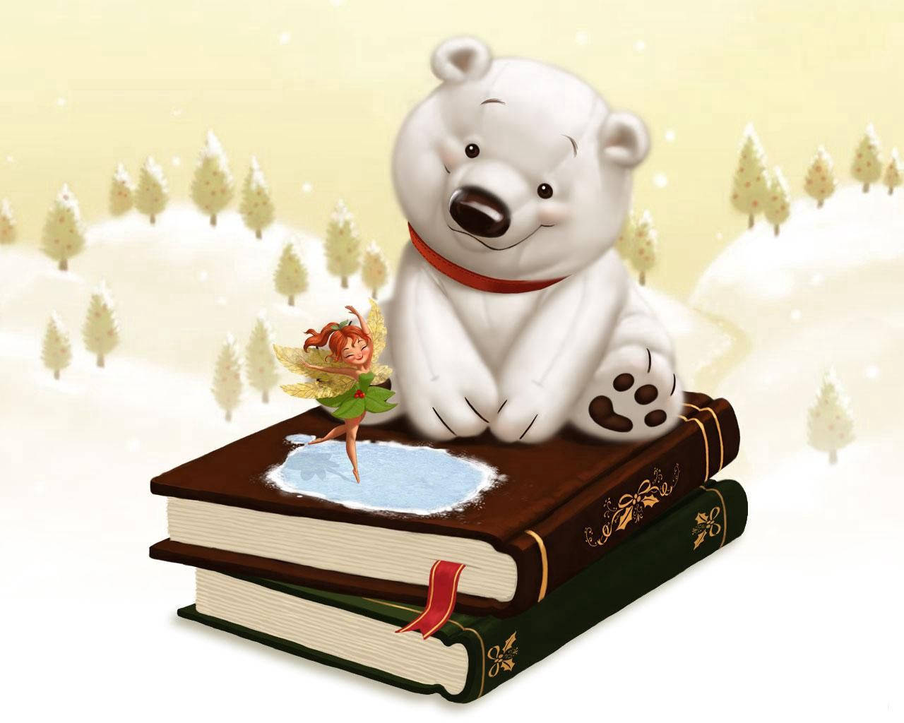 polar bear, fairy, stacked books, HD Desktop Wallpaper
