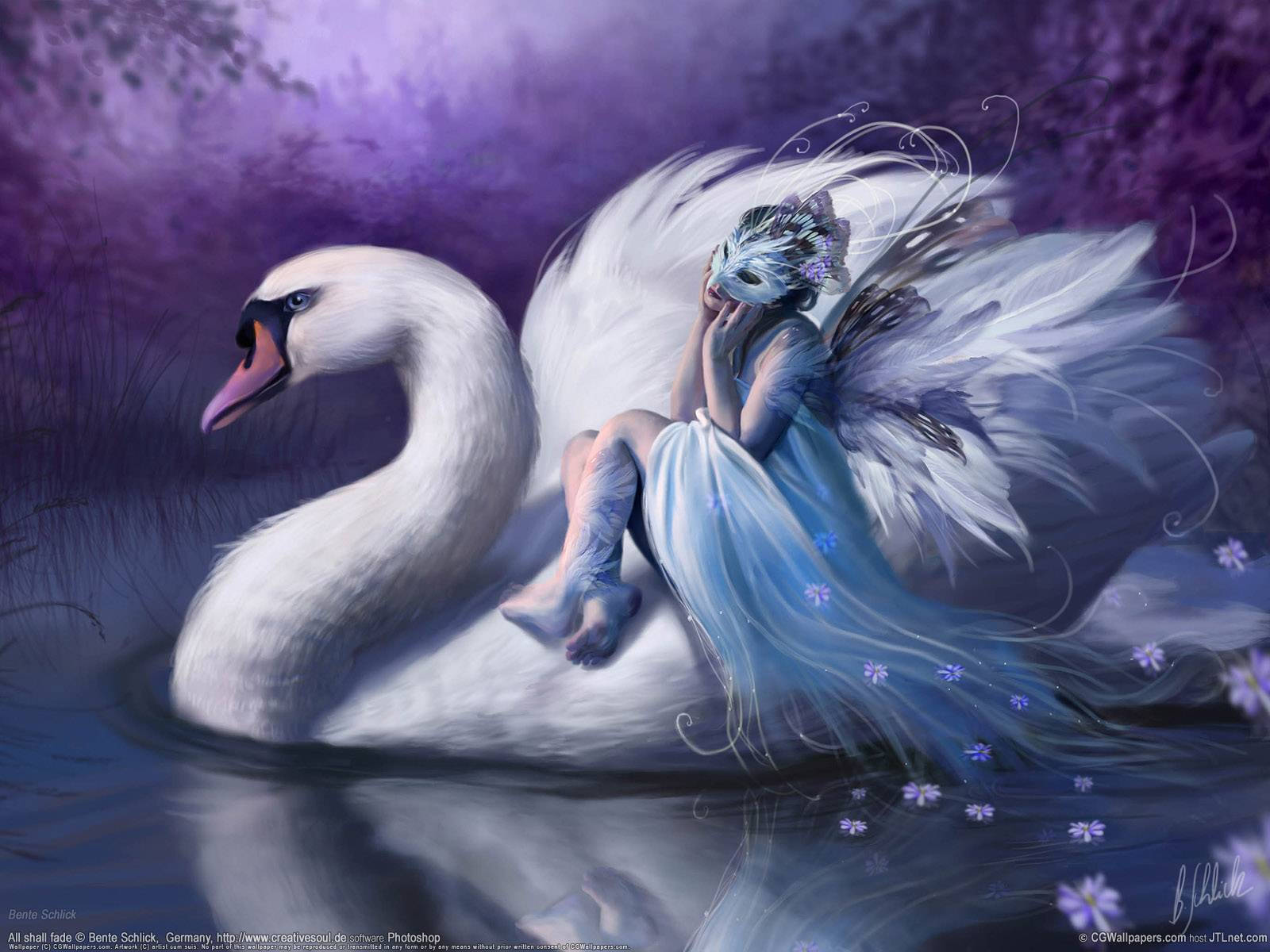 fairy, swan, blue gown, HD Desktop Wallpaper