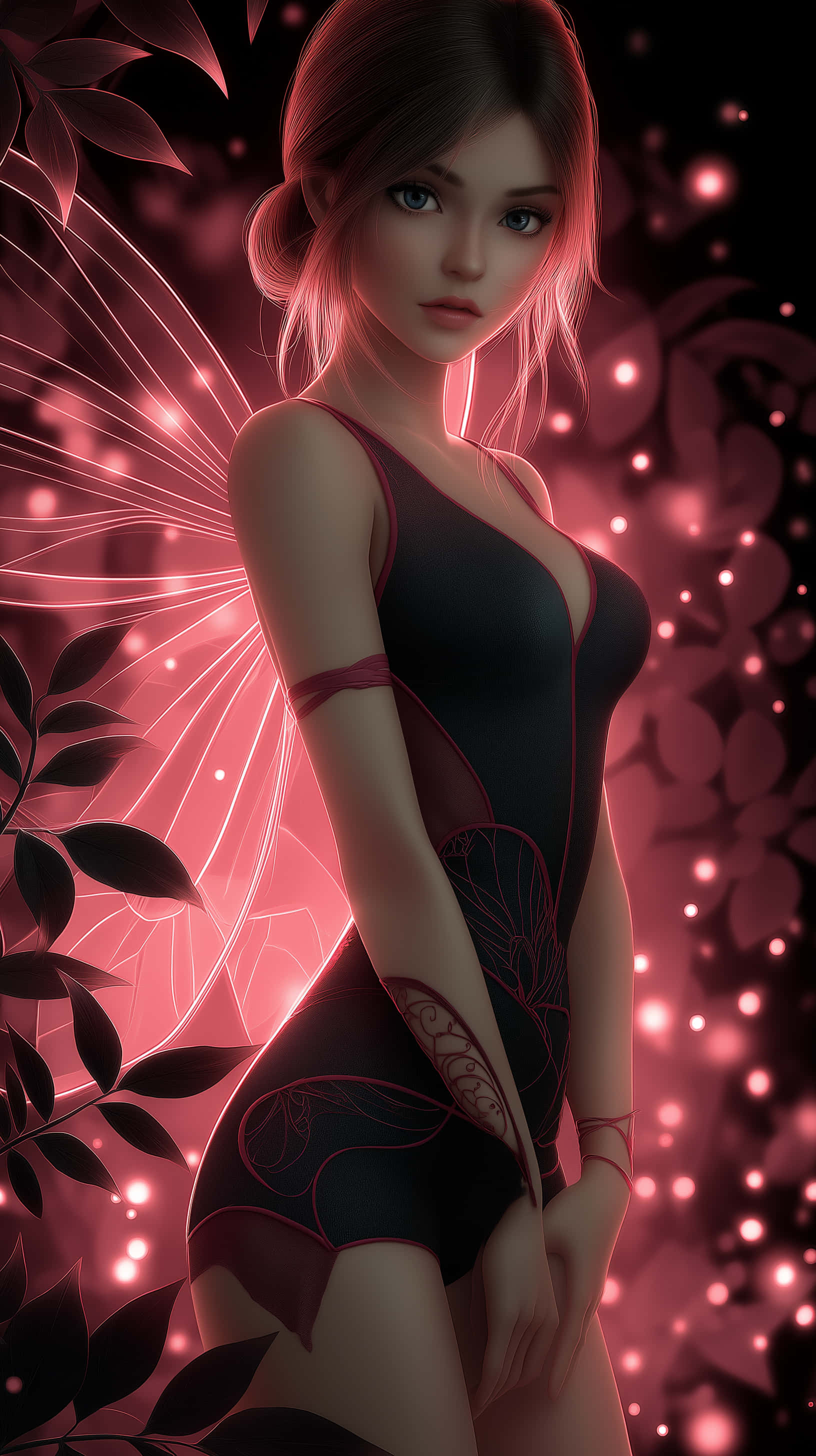 neon pink, dark fairy, mystical forest, 2K Phone Wallpaper