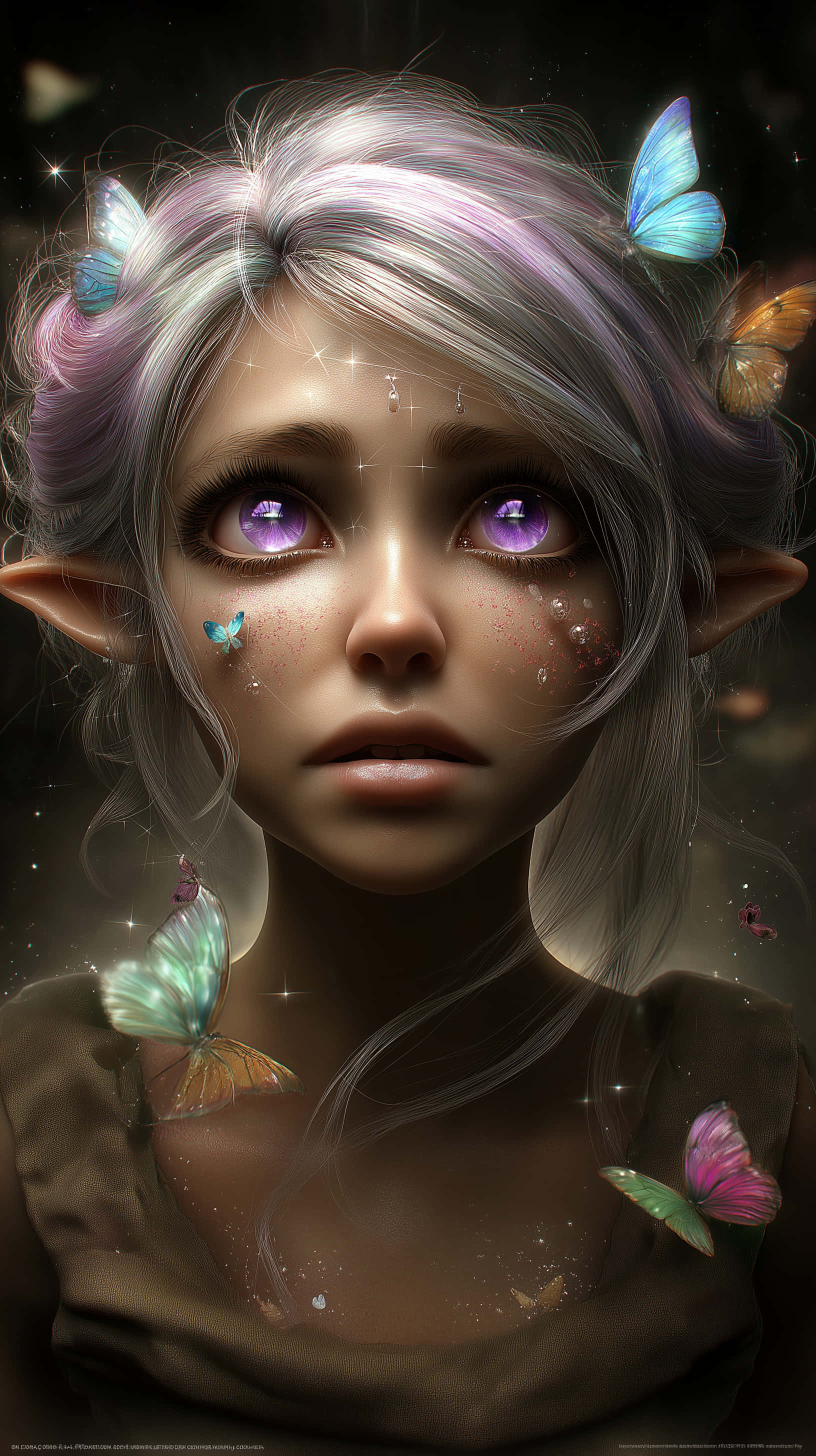fantasy elf girl, silver hair, purple eyes, 2K Phone Wallpaper