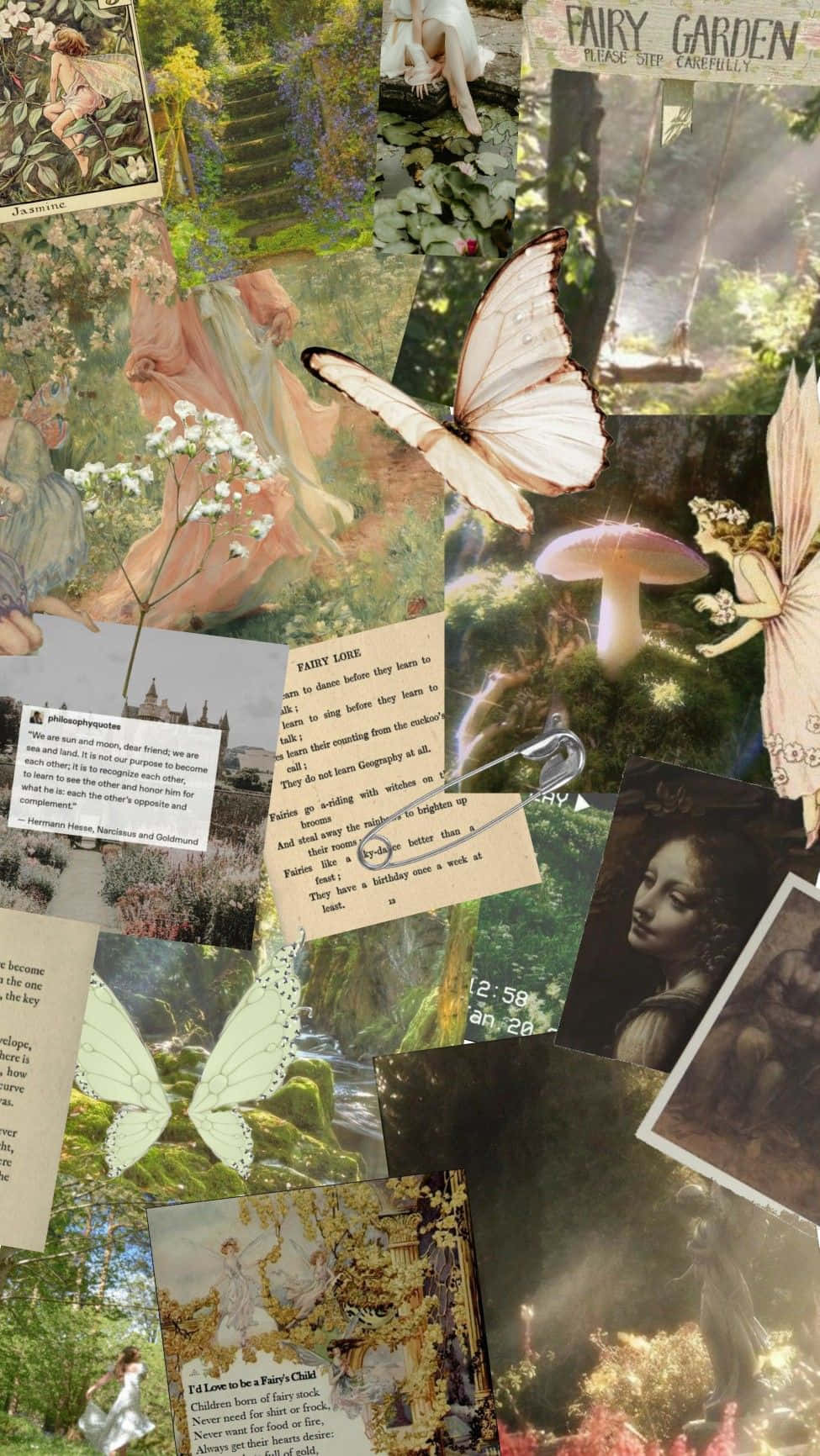 Fairycore Collage Aesthetic, vintage fairy garden, butterflies, HD Phone Wallpaper