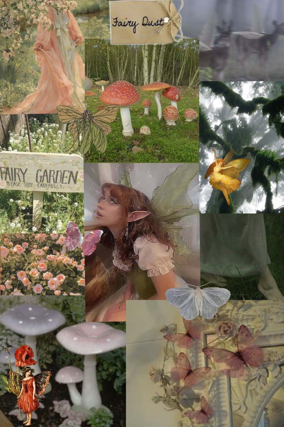 Fairycore Collage Aesthetic, fairy garden, mushrooms, HD Phone Wallpaper