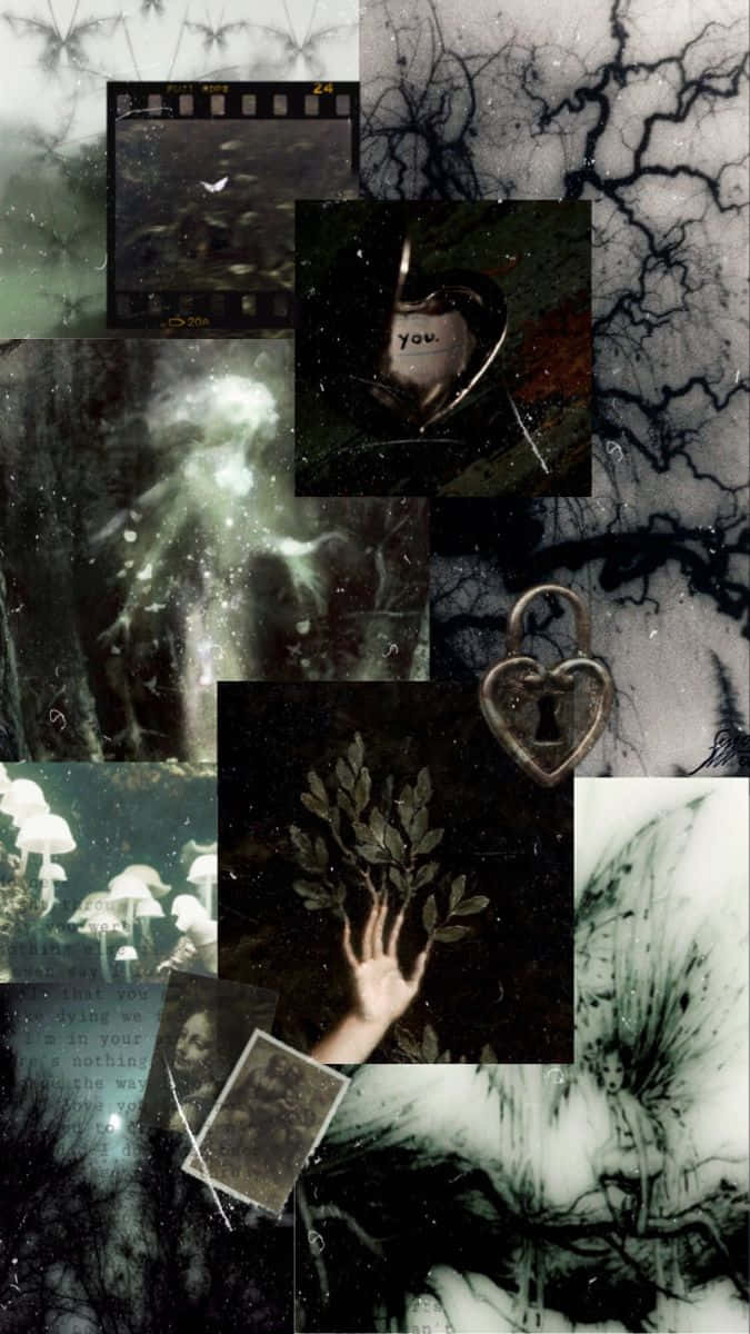 Fairycore Aesthetic Collage, dark textures, vintage film fragments, SD Phone Wallpaper