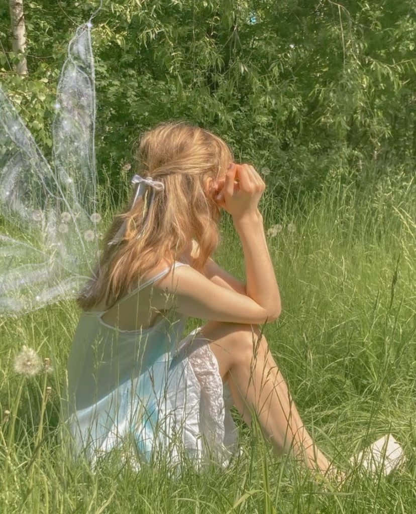 Fairycore, dreamingin meadow, blonde hair, SD Phone Wallpaper