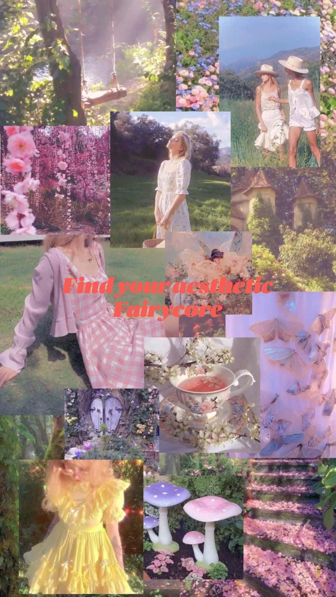 fairycore aesthetic collage, pastel flowers, whimsical mushrooms, Full HD Phone Wallpaper