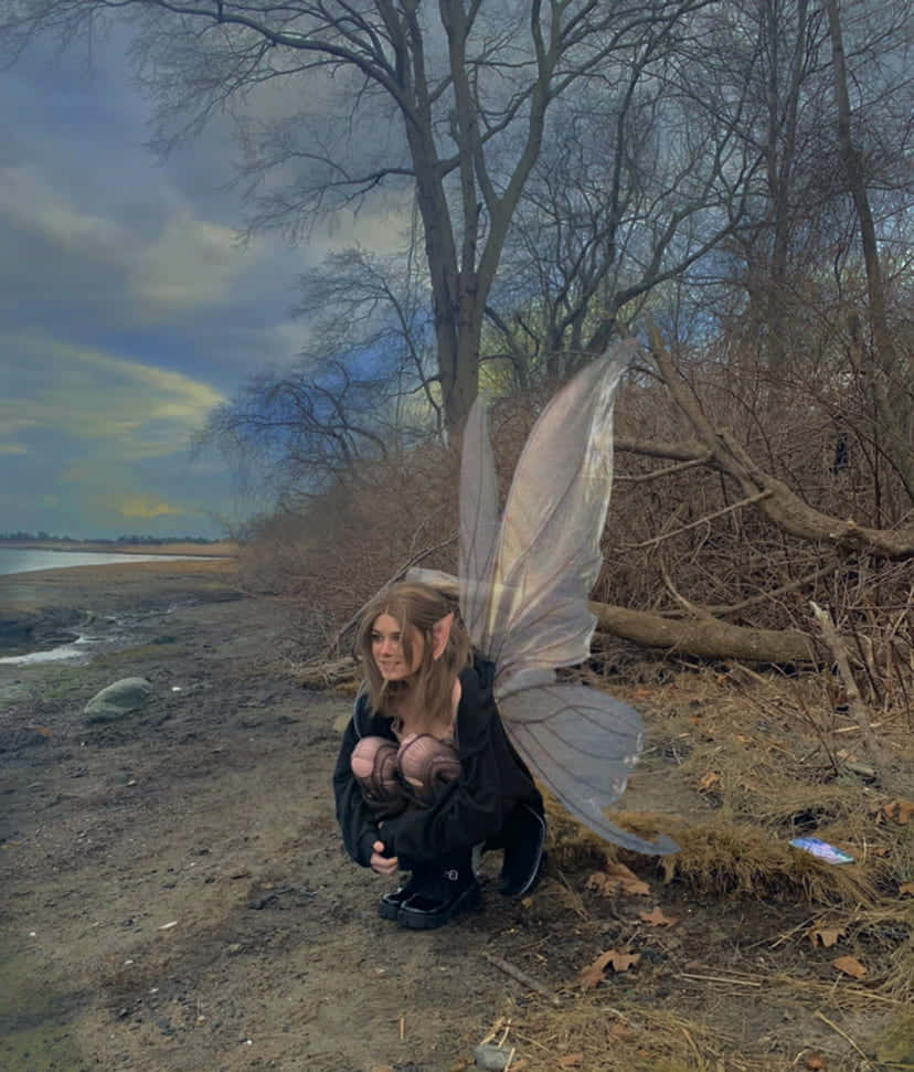 Fairycore, fairy costume, muddy shoreline, SD Phone Wallpaper