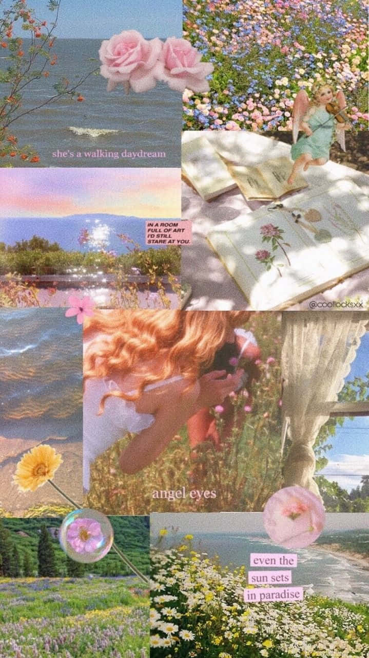fairycore, collage, floral fields, HD Phone Wallpaper