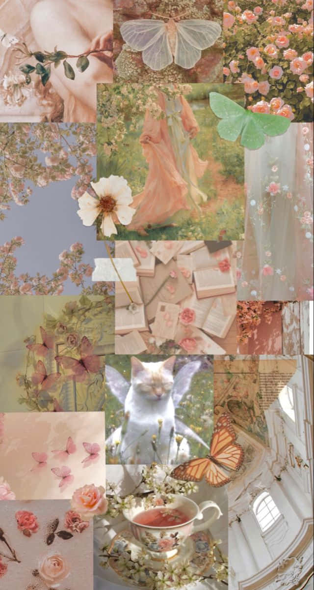 Fairycore, pastel flowers, butterflies, SD Phone Wallpaper