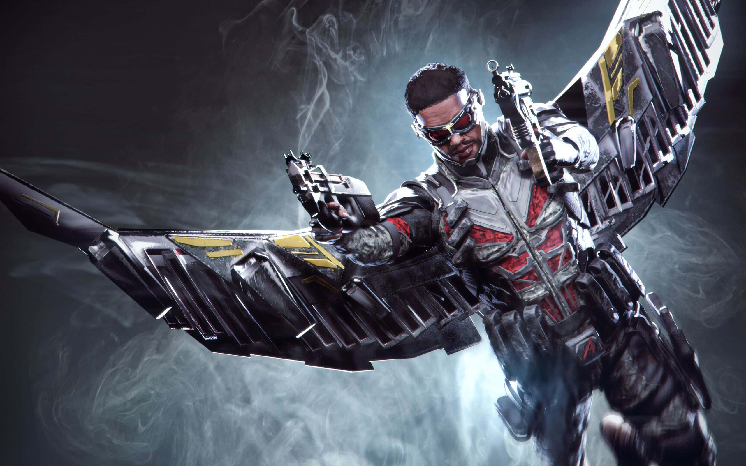 Falcon Marvel, mechanical wings, dual pistols, 2K Desktop Wallpaper