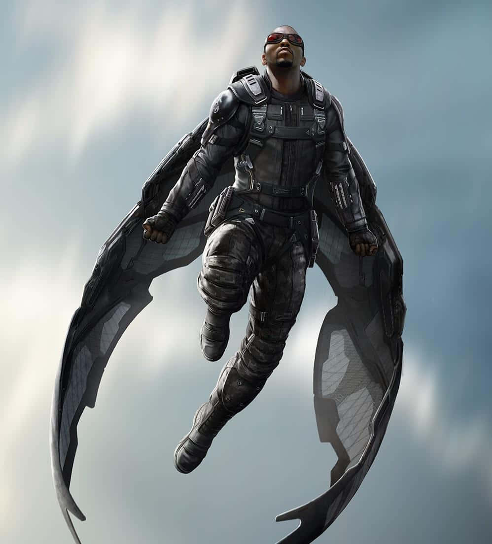 Falcon Marvel, mechanical wings, cloudy sky, SD Phone Wallpaper