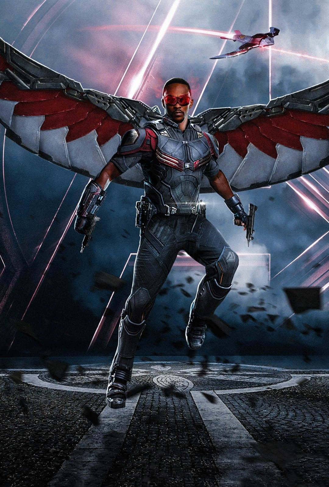 Falcon, Marvel, red and silver wingsuit, HD Phone Wallpaper