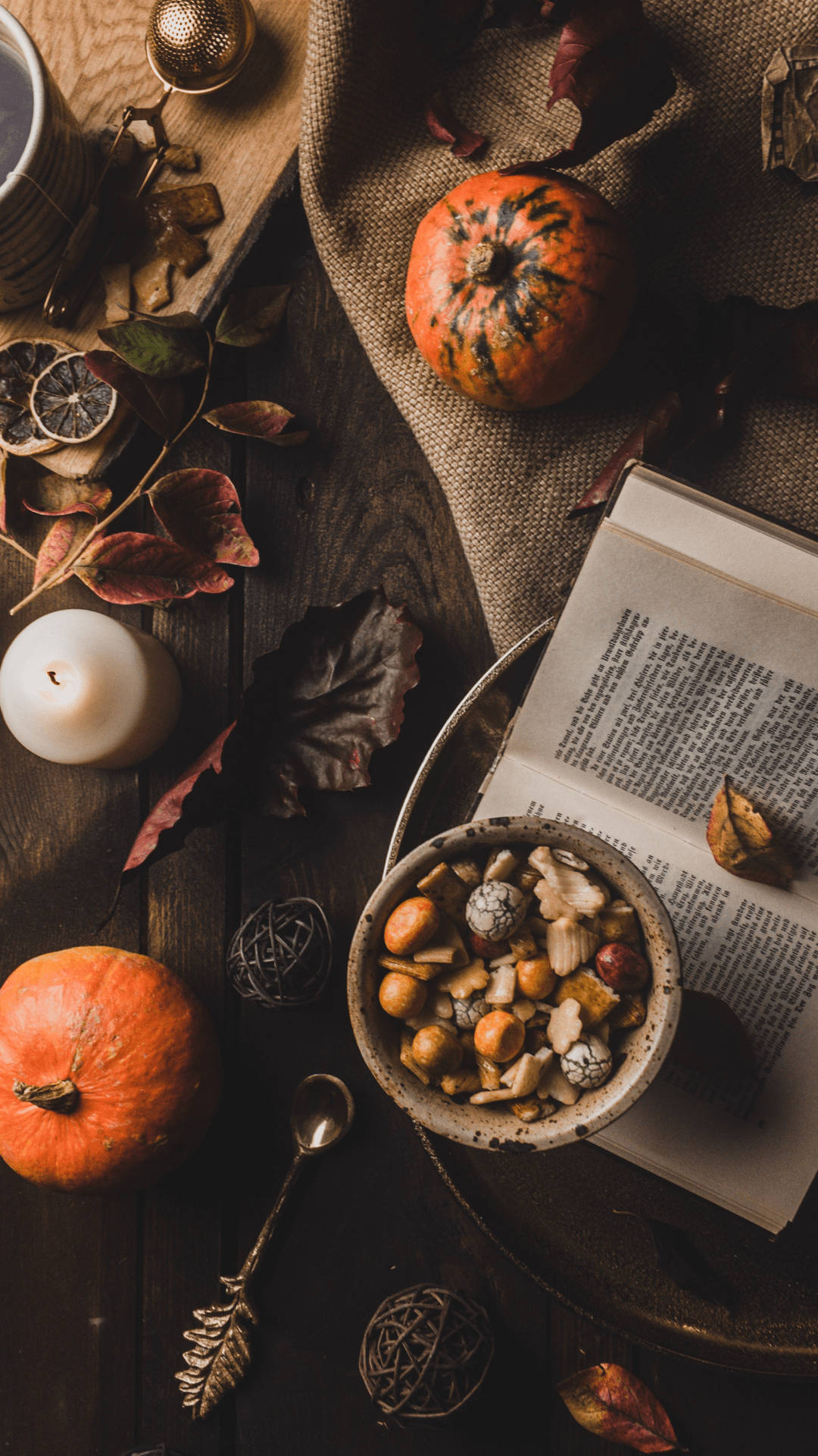 Fall Aesthetic iPhone, pumpkins, nuts, Full HD Phone Wallpaper