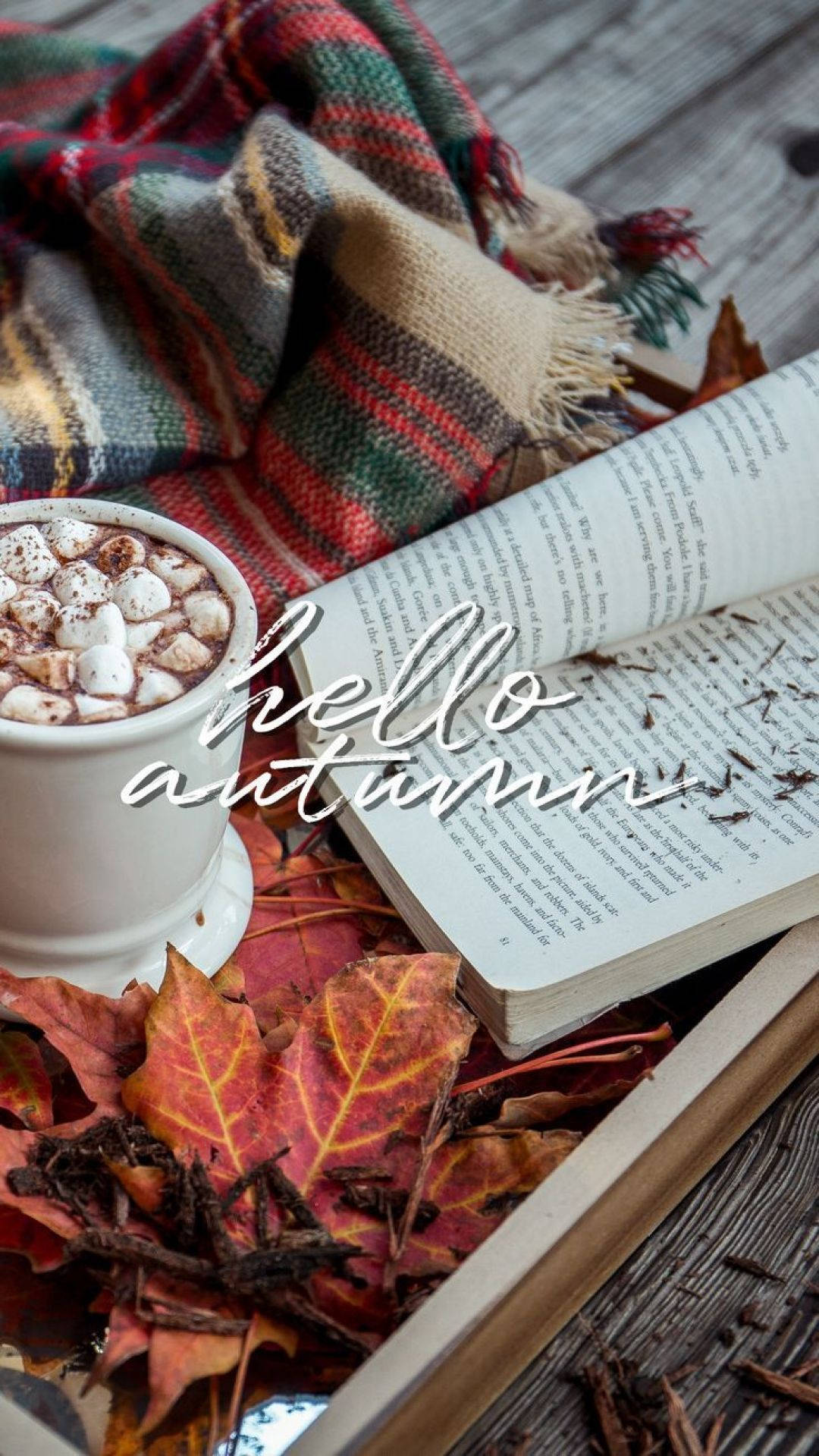 Hello Autumn Book, hot chocolate, marshmallows, HD Phone Wallpaper