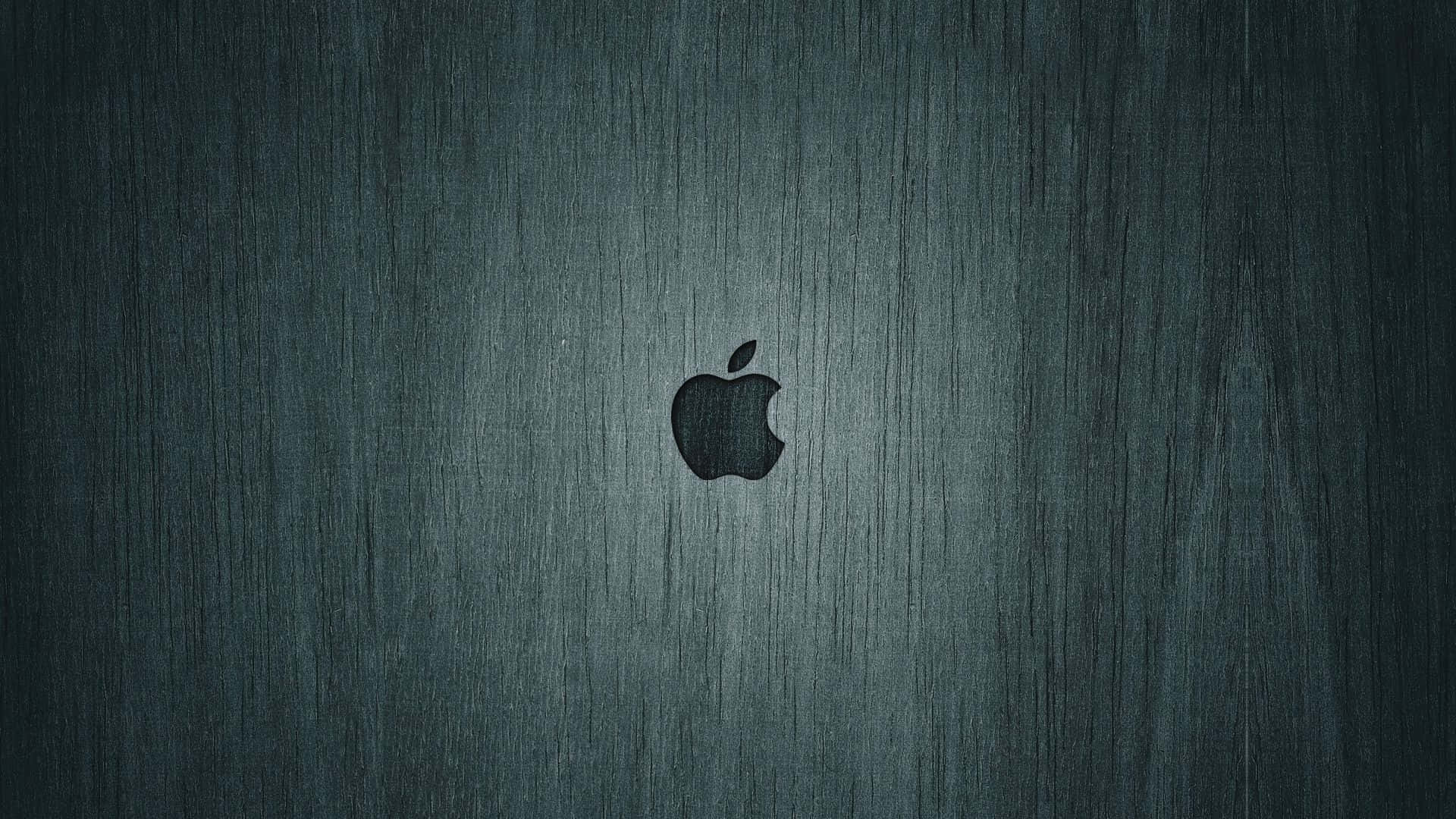 black Apple logo, brushed dark teal metallic surface, subtle vertical texture, Full HD Desktop Wallpaper