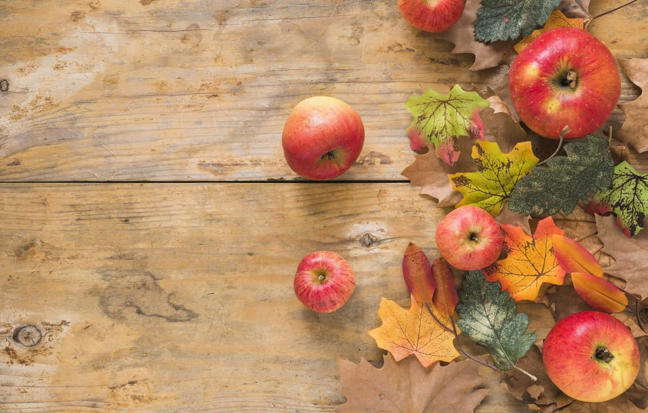 fall apples, ripe red apples, colorful autumn leaves, HD Desktop Wallpaper
