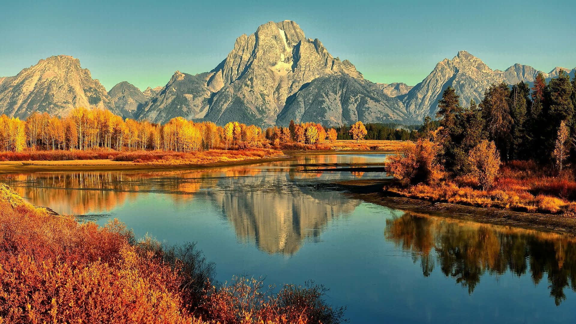 autumn, river, mountains, Full HD Desktop Wallpaper