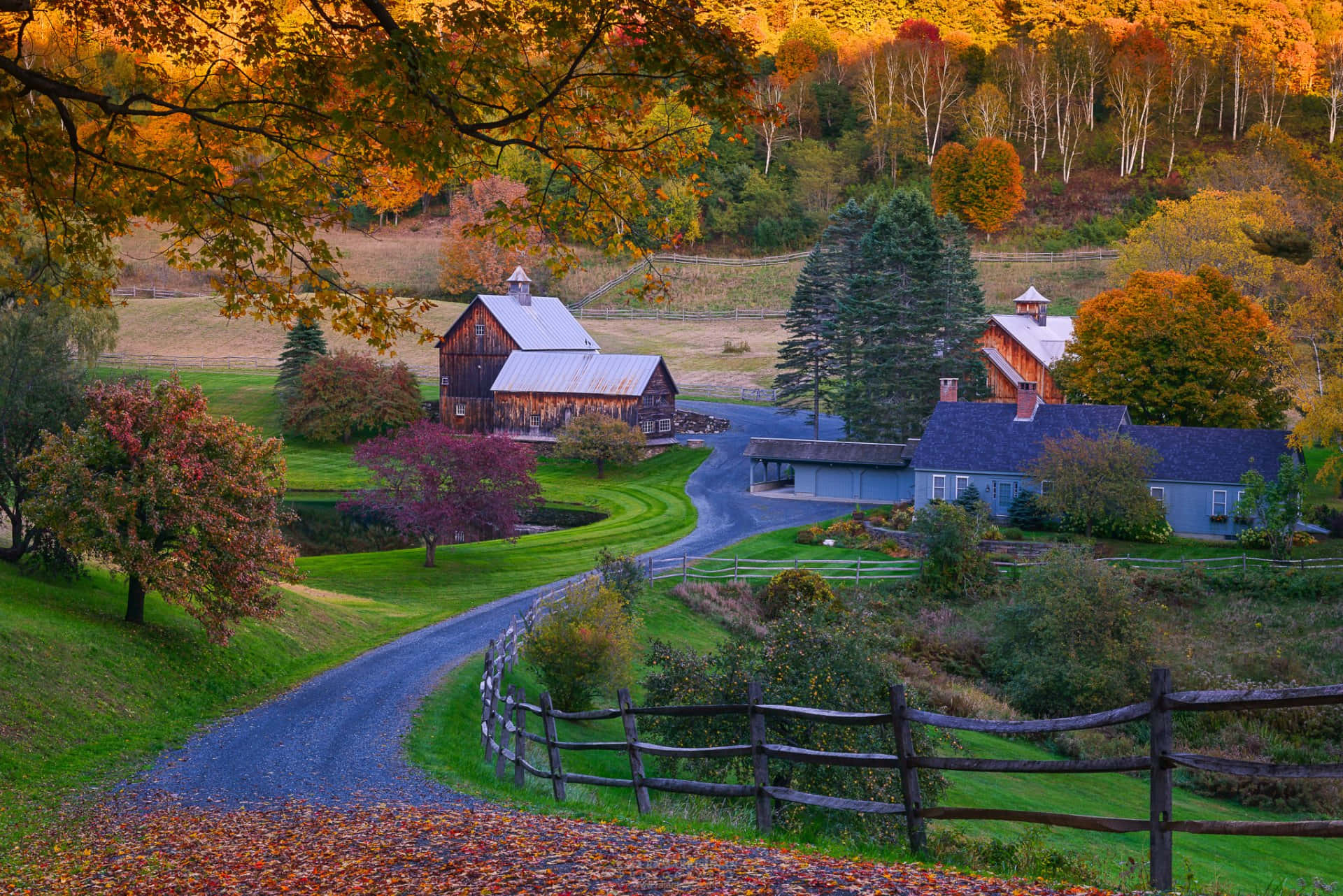 fall barn, autumn countryside, colorful trees, Full HD Desktop Wallpaper