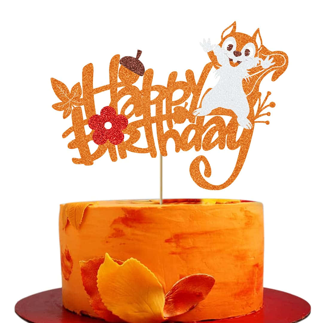 Fall Birthday, waving squirrel, orange cake, SD Desktop Wallpaper