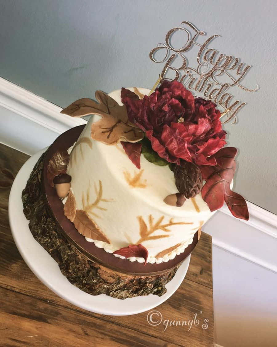 Fall Birthday, autumn leaves, red flower, SD Phone Wallpaper