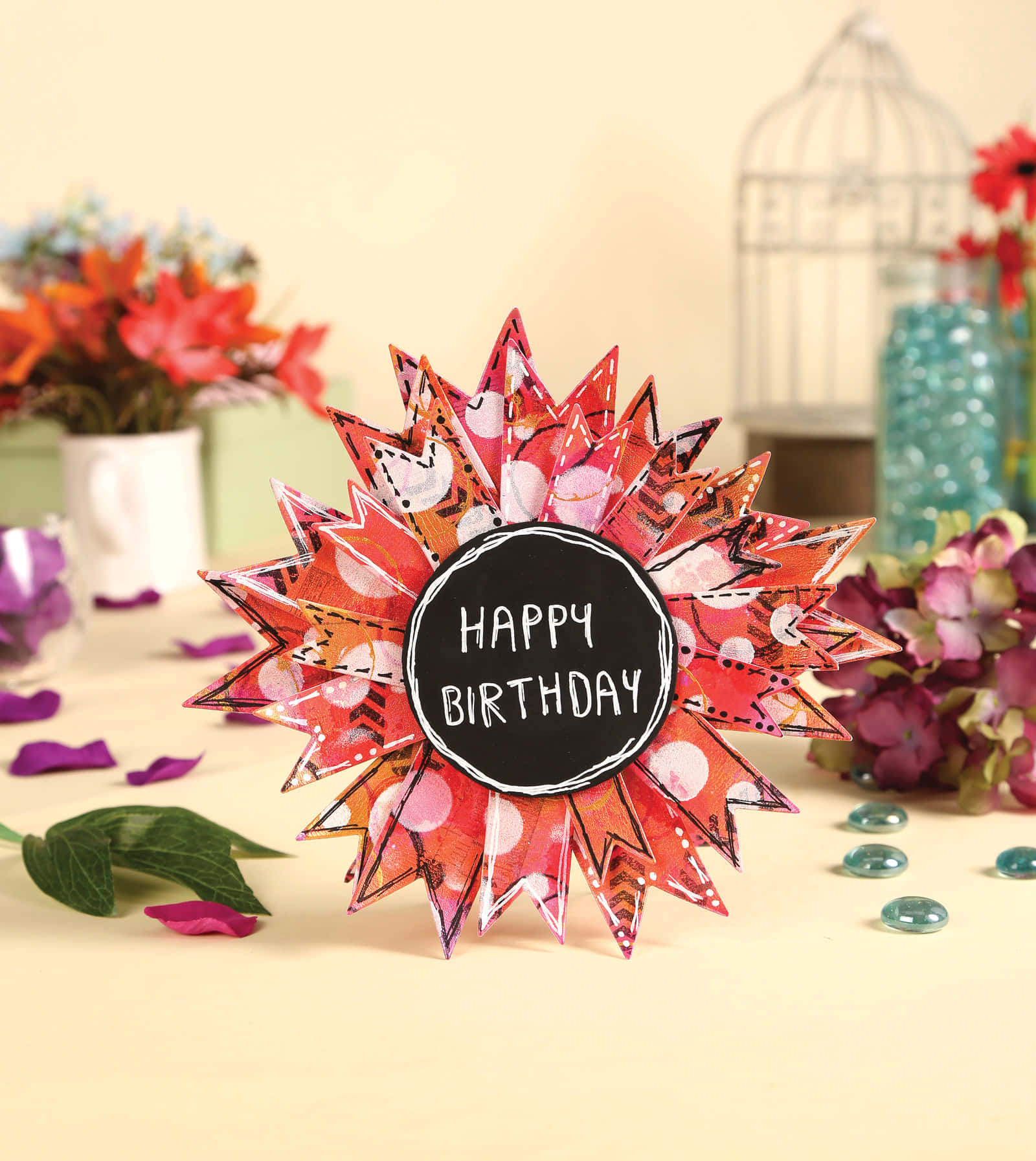 sunburst, red patterned paper petals, black chalkboard center, HD Phone Wallpaper