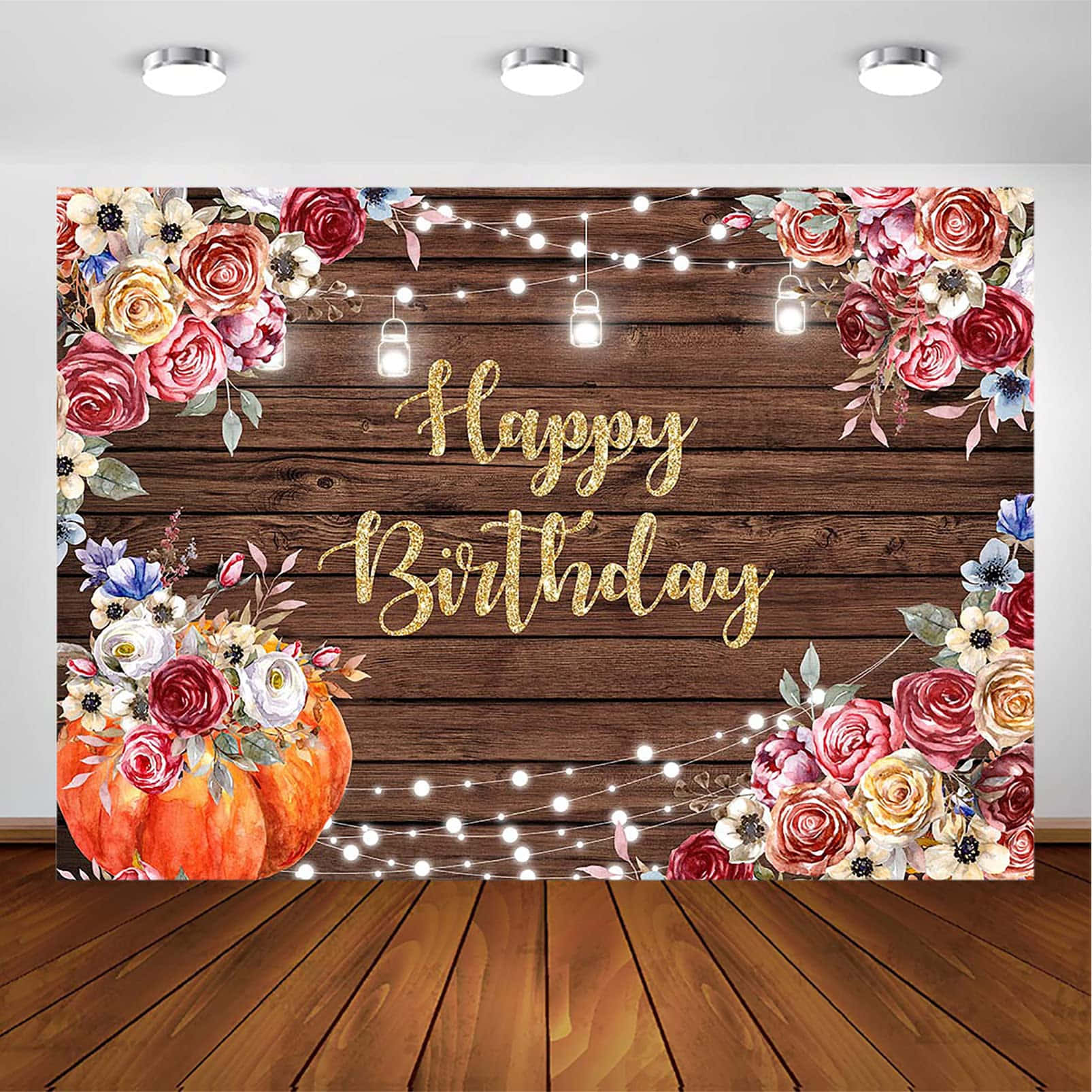 rustic wooden backdrop, vibrant floral arrangements, string lights, HD Desktop Wallpaper