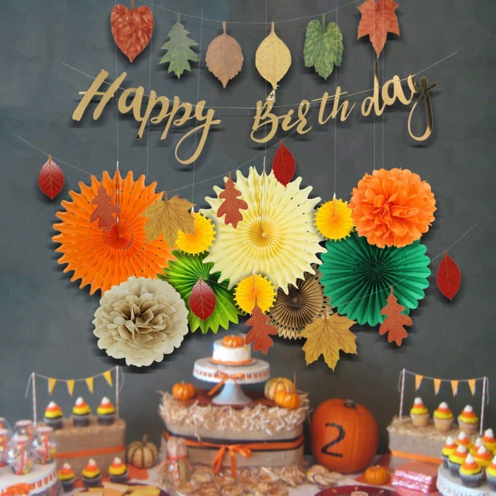 Fall Birthday, autumn-themed, paper leaves, SD Desktop Wallpaper