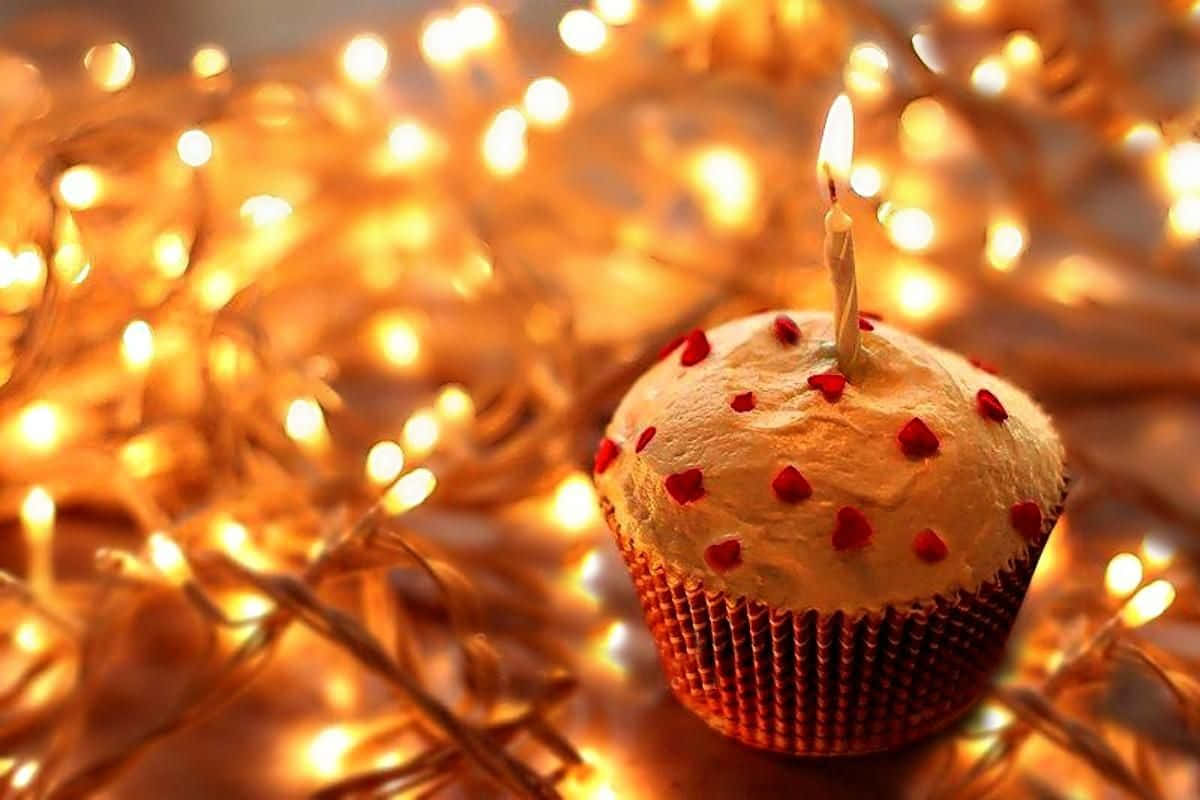 Fall Birthday, red heart sprinkles, lit candle, SD Desktop Wallpaper
