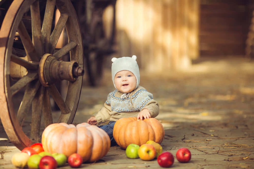 bear hat, pumpkins, apples, SD Desktop Wallpaper
