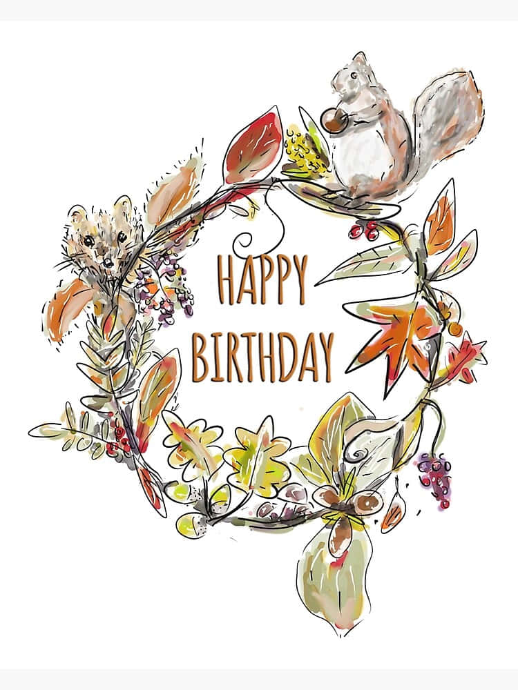 watercolor autumn wreath, squirrels, berries, SD Phone Wallpaper