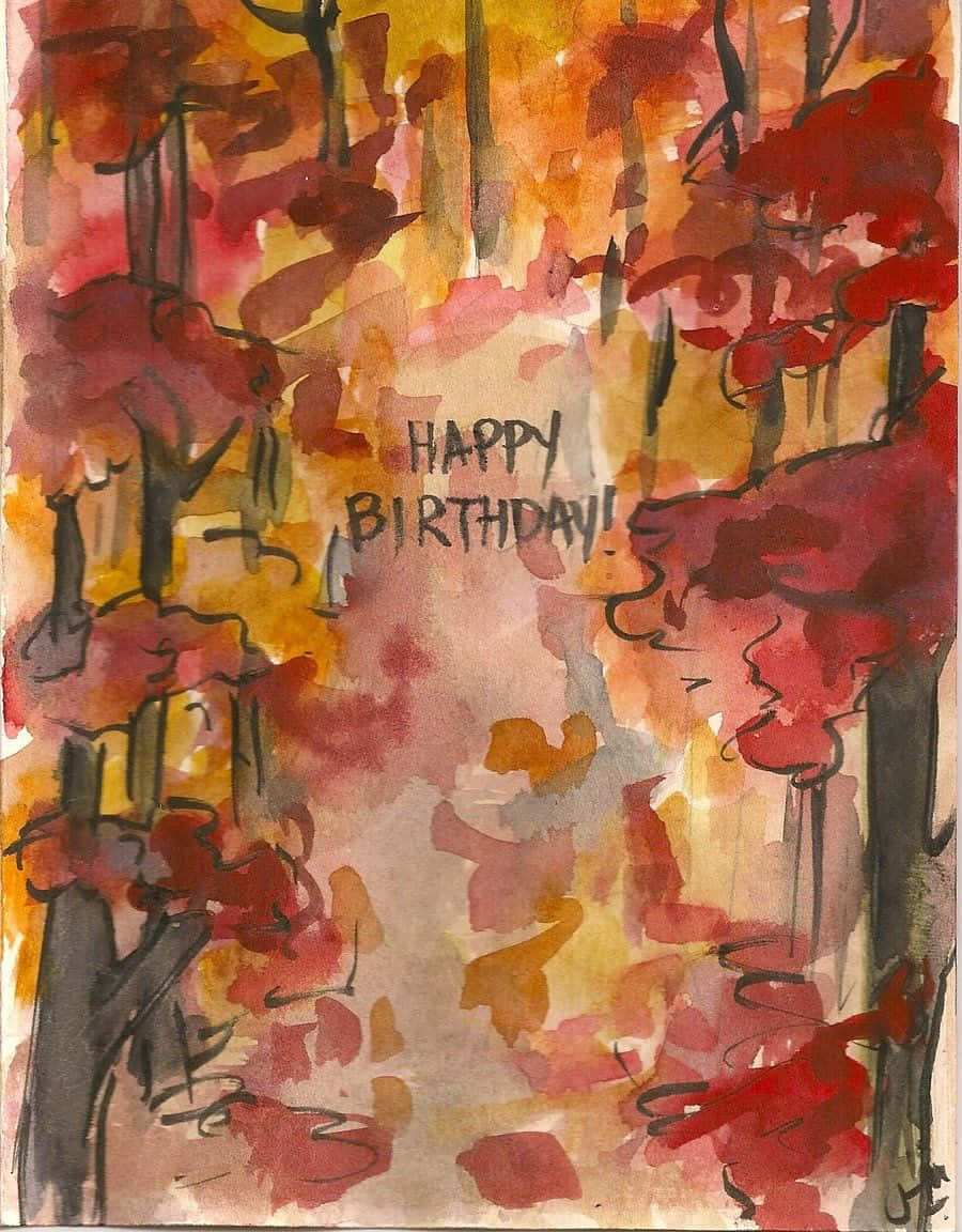 Fall Birthday, autumn forest, red orange leaves, SD Phone Wallpaper